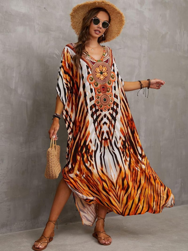 IMAGEKOPE Kaftan Dresses for Women Plus Size Bathing Suit Cover up Caftan Maxi Beach Dresses - Image 3
